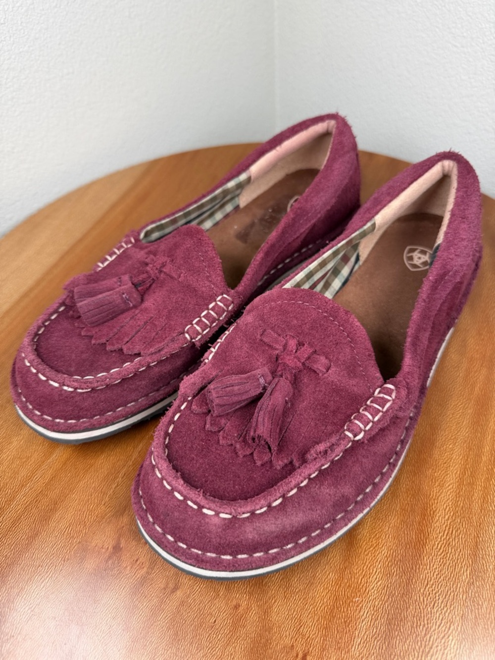 ARIAT Burgundy Suede Loafers Tassel Cruiser Slip On Shoes Equestrian Size 8